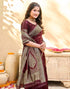 Vasthrlay Womens Weaving Maroon | Gold Saree With Unstitched Blouse Piece