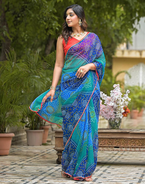Vasthrlay Georgette Bandhani Unstitched Yellow Saree