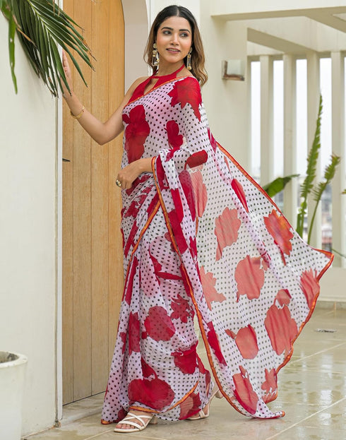Vasthrlay Chiffon Blouse Maroon Saree