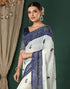 Vasthrlay Georgette Bandhani White And Blue Saree With Unstitched Blouse Piece