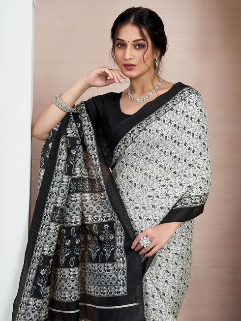 Vasthrlay Bandhani Printed Unstitched Black Saree