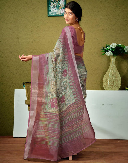 Vasthrlay Womens Cotton Printed Brown Saree