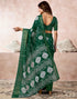 Vasthrlay Womens Cotton Blouse Dark Green Saree With Unstitched Blouse Piece