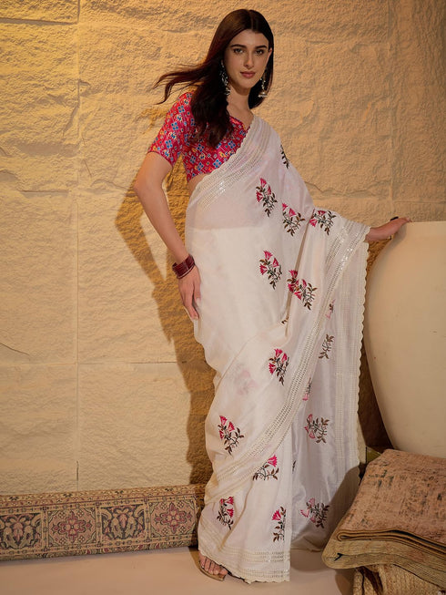 Vasthrlay Vichitra Embroidery Unstitched Designer Ethnic Wear
