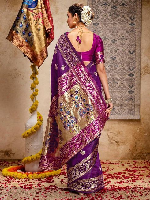 Vasthrlay Banarasi Weaving Navy Navy Blue Saree