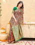 Vasthrlay Womens Weaving Maroon Saree With Green Unstitched Blouse Piece