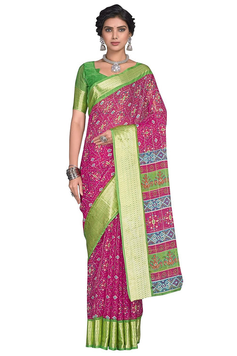 Vasthrlay Organza Bandhani Green Ethnic Wear