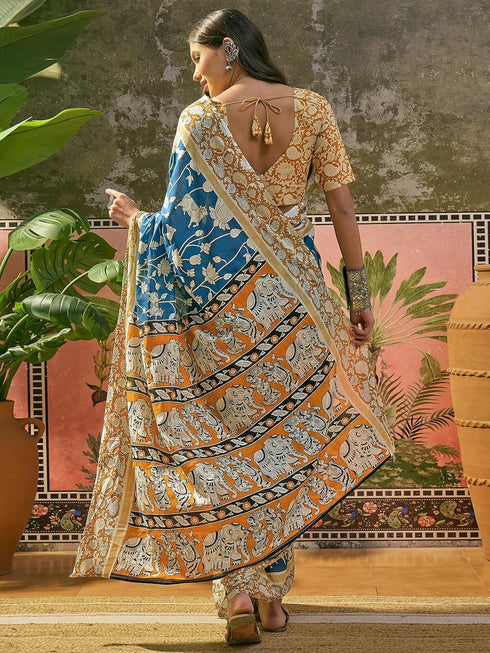 Vasthrlay Printed Yellow Saree