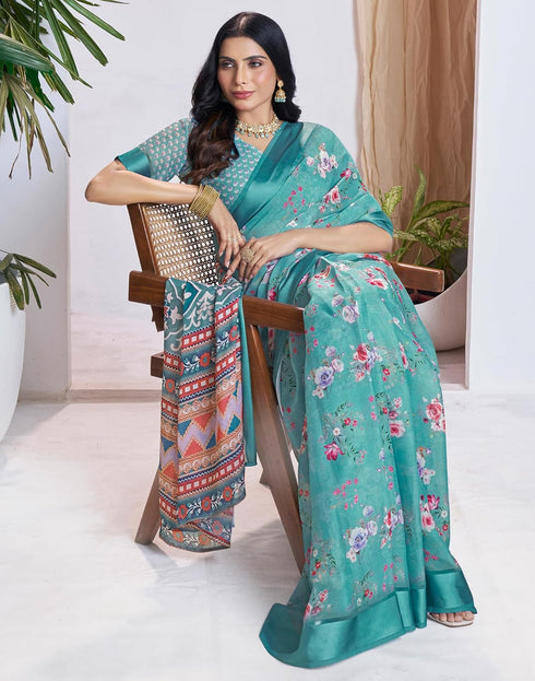 Vasthrlay Georgette Printed Unstitched Multicolor Saree