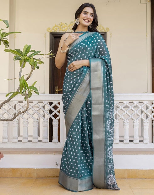 Vasthrlay Womens Printed Unstitched Green Saree