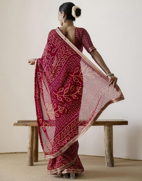 Vasthrlay Georgette Bandhani Unstitched Purple Saree