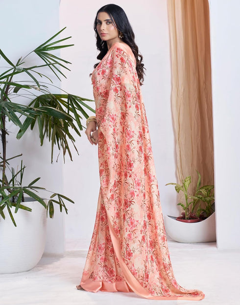 Vasthrlay Georgette Printed Unstitched Multicolor Saree