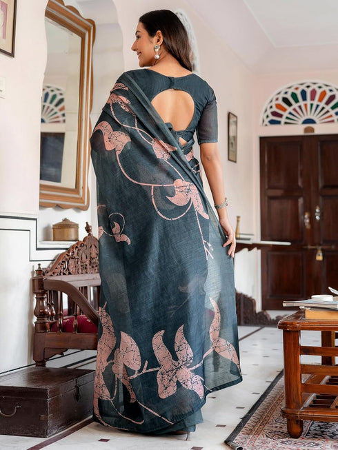 Vasthrlay Womens Printed Unstitched Dusty Pink Saree