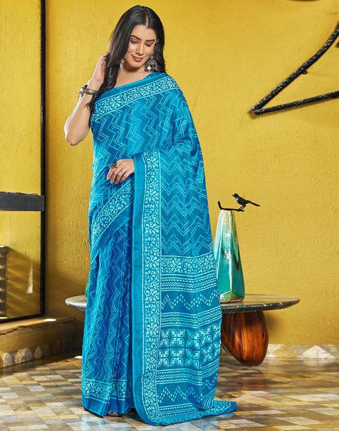 Vasthrlay Chanderi Bandhani Unstitched White Saree