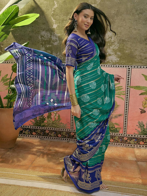Vasthrlay Georgette Printed Unstitched Rani Pink Saree