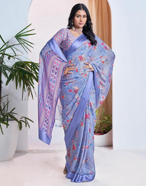 Vasthrlay Georgette Printed Unstitched Multicolor Saree