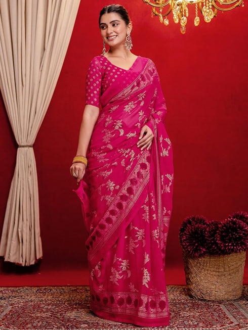 Vasthrlay Georgette Printed Unstitched Maroon Saree