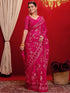 Vasthrlay Georgette Printed Dark Pink Saree With Unstitched Blouse Piece