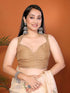Vasthrlay Multicolour1 Leaf Print Organza Saree With Mustard Piping And Ruched Sleeveless Unstitched Blouse Piece