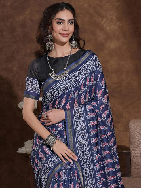 Vasthrlay Weaving Printed Unstitched Dusty Pink Saree