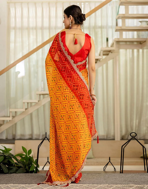 Vasthrlay Georgette Embroidery Unstitched Yellow Saree