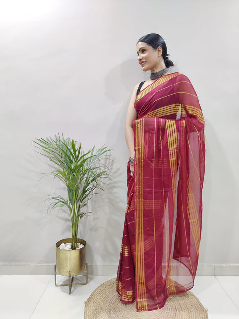 Vasthrlay Maroon Georgette Unstitched Saree