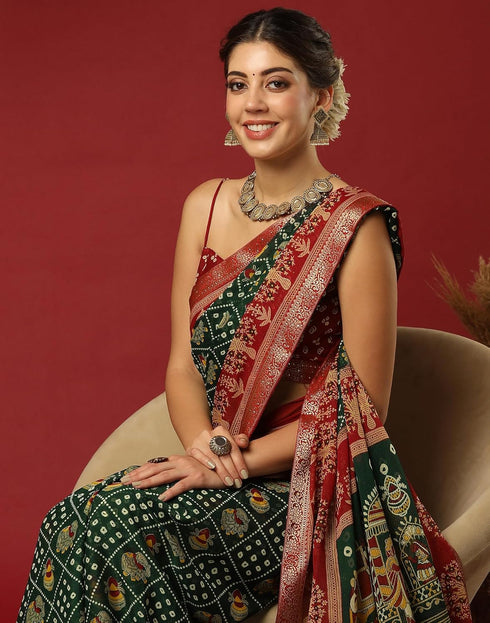 Vasthrlay Georgette Bandhani Unstitched Wine Saree