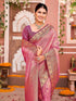 Vasthrlay Banarasi Light Pink Saree With Unstitched Blouse Piece
