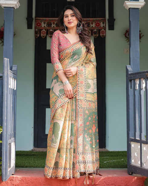 Vasthrlay Handloom Tassels Botanical Saree