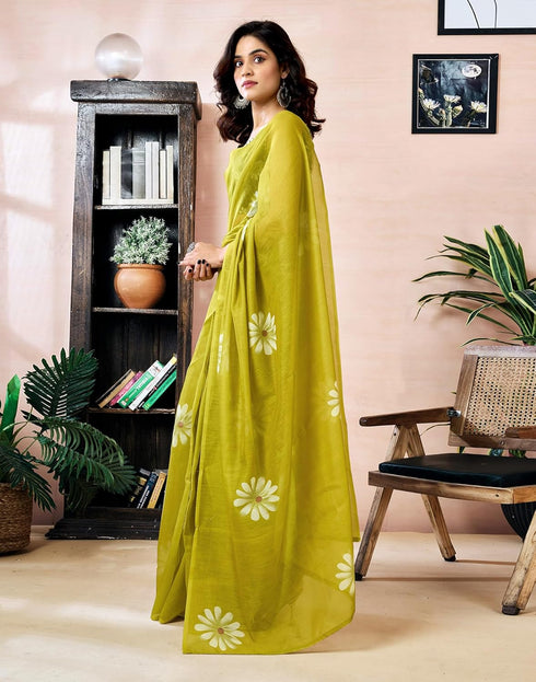 Vasthrlay Chanderi Printed Unstitched Orange Saree