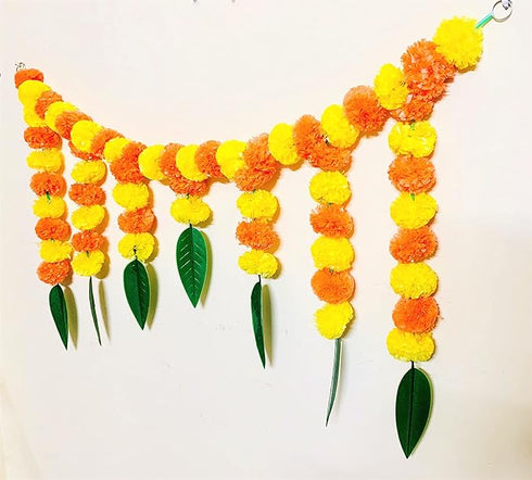 Artificial Fluffy Marigold and Mango Leaves Door Toran