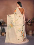 Vasthrlay Multicolour2 Leaf Print Organza Saree With Mustard Piping And Ruched Sleeveless Unstitched Blouse Piece