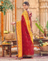 Vasthrlay Georgette Embroidery Blouse Piece Yellow/Red Saree With Unstitched Blouse Piece