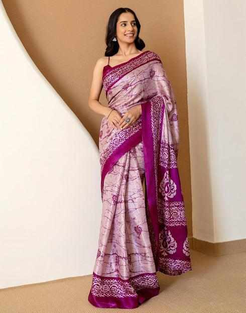 Vasthrlay Womens Printed Unstitched Maroon Saree