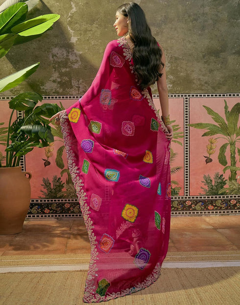Vasthrlay Scalloped Embroidery Unstitched Lime Green Saree