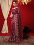 Vasthrlay Vichitra Printed Maroon Saree With Unstitched Blouse Piece