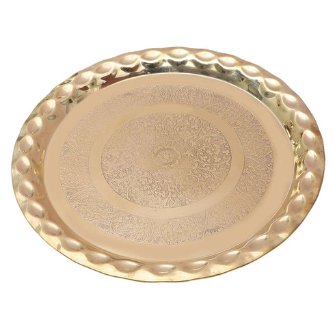 Brass 13 Inches Floral Design Thali