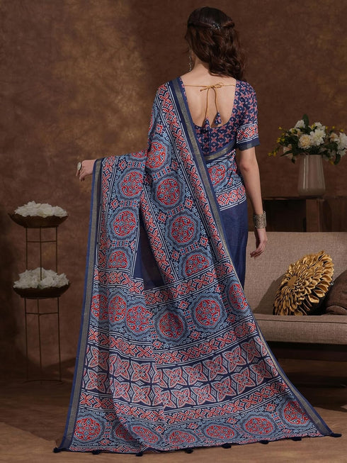 Vasthrlay Weaving Printed Unstitched Dusty Pink Saree