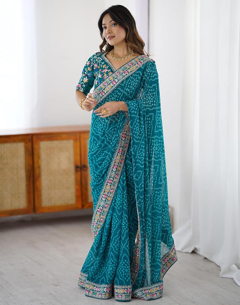Vasthrlay Georgette Bandhani Unstitched Purple Saree