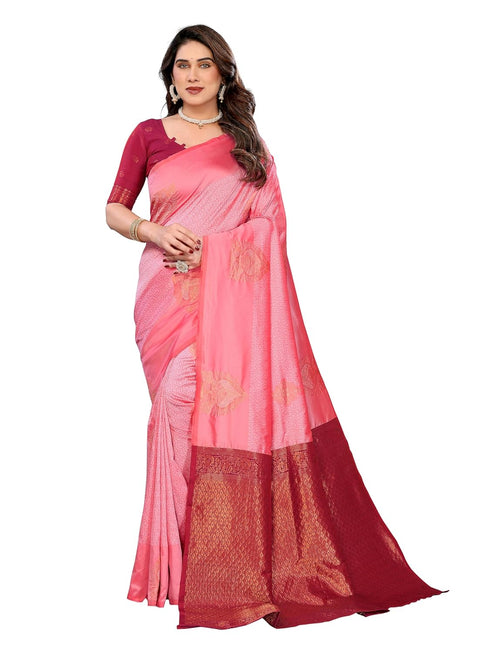 Vasthrlay Silk Unstitched Pink Dark Free Ethnic Wear