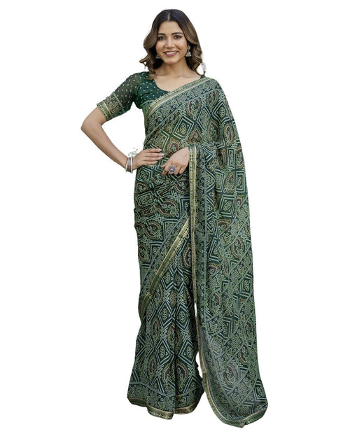 Vasthrlay Georgette Bandhani Unstitched Purple Saree