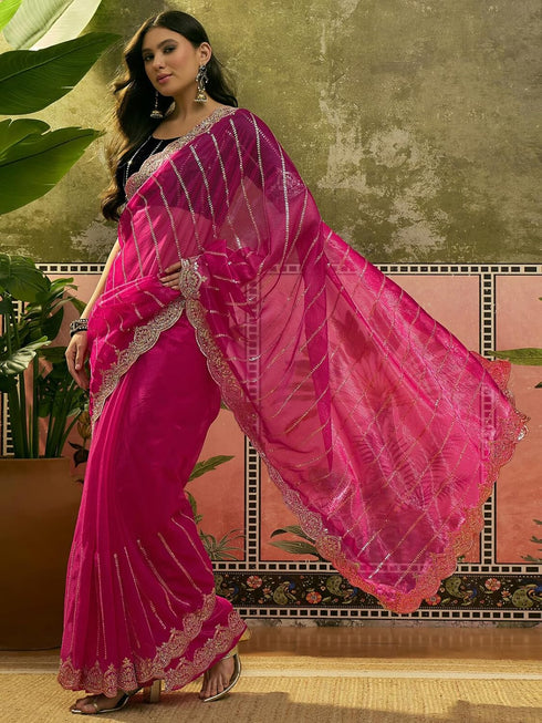 Vasthrlay Sequins Embroidery Turquoise Saree
