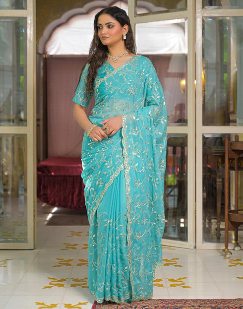 Vasthrlay Georgette Embroidery Unstitched Maroon Saree