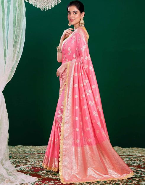 Vasthrlay Banarasi Jacquard Unstitched Pink Saree