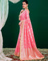 Vasthrlay Banarasi Jacquard Baby Pink Saree With Yellow Unstitched Blouse Piece