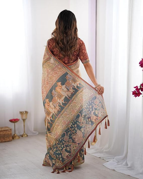 Vasthrlay Grey Beige Traditional Multicolor Saree