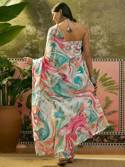 Vasthrlay Printed Off White Off White Saree