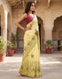 Vasthrlay Chanderi Printed Light Beige | Multi Saree With Unstitched Blouse Piece