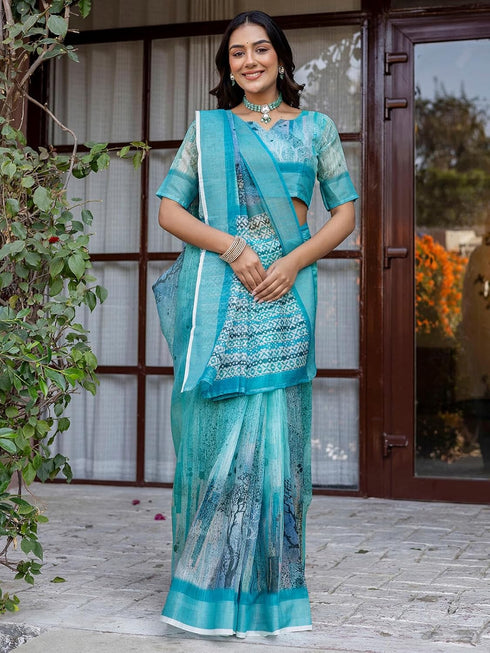 Vasthrlay Womens Printed Unstitched Multicolor Saree