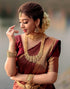 Vasthrlay Banarasi Jacquard Maroon Saree With Unstitched Blouse Piece